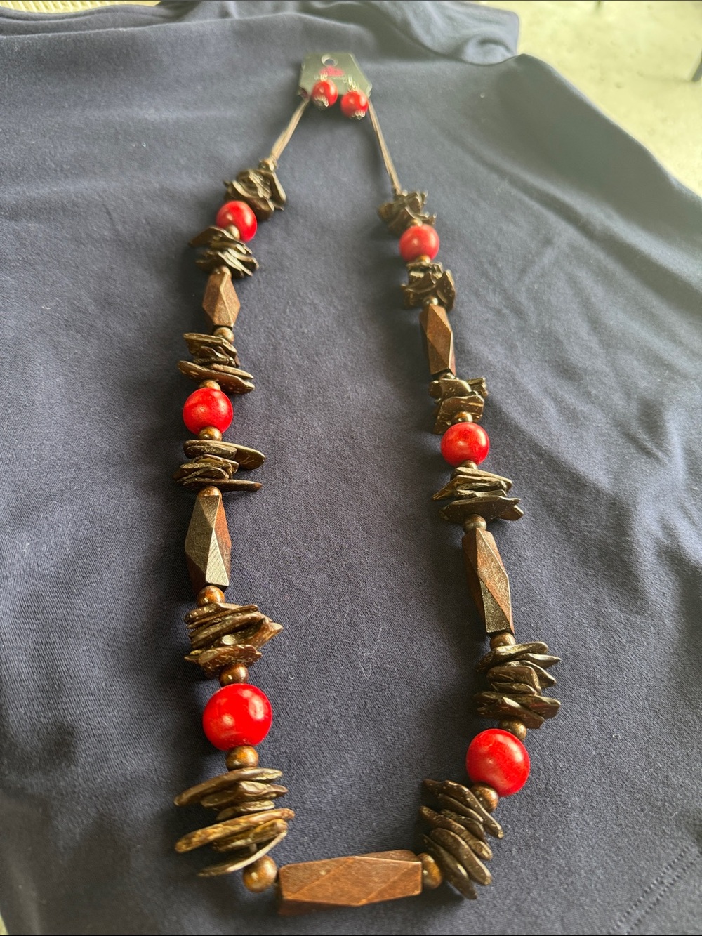 Handcrafted Red and Brown Beaded Statement Necklace